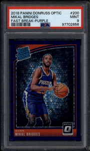 2018-19 Donruss Optic Fast Break Purple 200 Mikal Bridges RR Rated RC 4/95 PSA 9