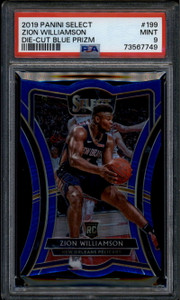 2019-20 Select Prizm Blue Die Cut Refractor 199 Zion Williamson RC 162/249 PSA 9