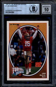 1991 UD Heroes 7 Joe Montana 1989 Back-to-Back BAS Beckett Authentic Auto 10