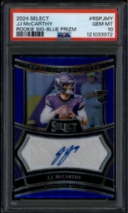 2024 Select Rookie Signatures Prizm Blue 1 JJ McCarthy RC Auto 146/149 PSA 10