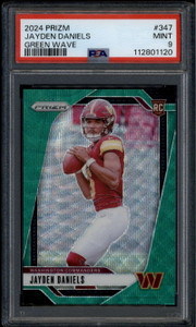 2024 Panini Prizm Prizms Green Wave Refractor 347 Jayden Daniels Rookie RC PSA 9