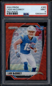 2024 Panini Prizm Prizms Red Wave Refractor 365 Ladd McConkey Rookie RC PSA 9
