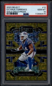 2023 Select Prizm Gold Disco Refractor 12 O'Cyrus Torrence Rookie RC 4/10 PSA 10