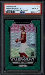 2024 Panini Prizm Emergent Prizms Green Wave Jayden Daniels Rookie RC PSA 10 714