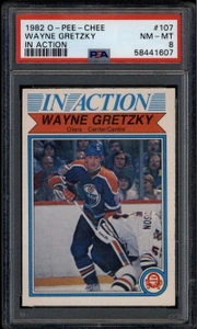 1982-83 O-Pee-Chee 107 Wayne Gretzky IA In Action PSA 8 NM-MT