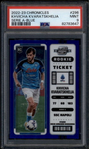 2022-23 Panini Chronicles Serie A Blue 296 Khvicha Kvaratskhelia RC 3/49 PSA 9
