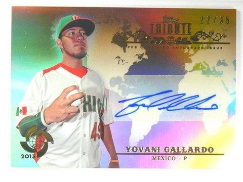 2013 Topps Tribute WBC Orange Yovani Gallardo auto autograph #D22/35