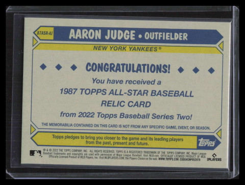 2022 Topps '87 Topps All-Star Relics Gold 87asraj Aaron Judge Bat 46/50 -  Sportsnut Cards