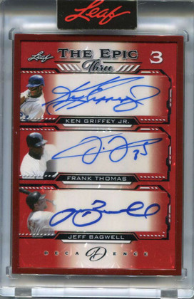 SOLD 135725 2022 Leaf Decadence Epic Autographs Bagwell Frank Thomas Griffey Triple Auto 3/3