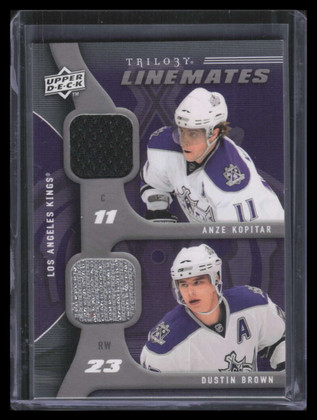 2009-10 Upper Deck Trilogy Line Mates LMBK Dustin Brown Anze Kopitar Dual Jersey