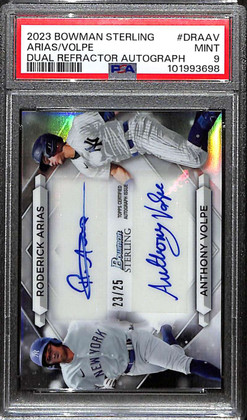 2023 Bowman Sterling Dual Autographs Refractor Arias Volpe RC Auto 23/25 PSA 9