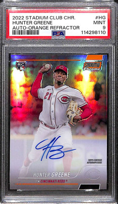 2022 Stadium Club Chrome Orange Refractor Hunter Greene RC Auto 24/25 PSA 9 MINT