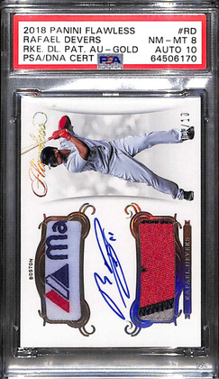 2018 Panini Flawless Rookie Autograph Rafael Devers RC Patch Auto 1/10 PSA 8 10
