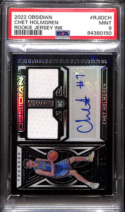 2022-23 Panini Obsidian Rookie Ink 10 Chet Holmgren RC Jersey Auto 12/99 PSA 9