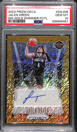 2023-24 Panini Prizm Deca Signatures Gold Shimmer Jalen Green Auto 1/10 PSA 10