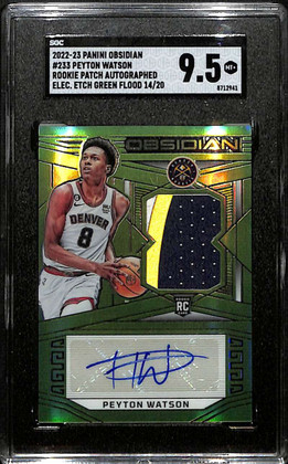2022-23 Panini Obsidian Green Flood 233 Peyton Watson RC Patch Auto /20 SGC 9.5