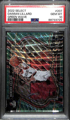 2022-23 Select Prizms Green Wave Refractor 207 Damian Lillard 7/50 PSA 10 GEM MT