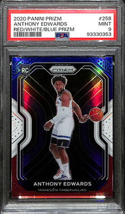 2020-21 Panini Prizm Prizms Red White and Blue 258 Anthony Edwards Rookie PSA 9
