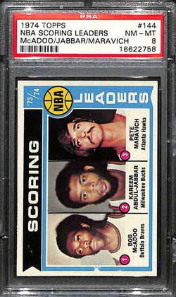 1974-75 Topps 144 McAdoo Abdul-Jabbar Maravich LL League Leaders PSA 8 NM-MT