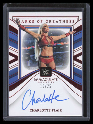 2023 Immaculate Collection WWE Marks of Greatness Red Charlotte Flair Auto 10/25