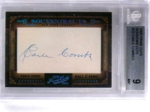 2005 Prime Cuts Souvenir Cuts Earle Combs autograph auto #D2/3 BGS 9