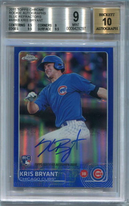 2015 Topps Chrome Autograph Blue Refractor Kris Bryant Rookie Auto 113/150 BGS 9