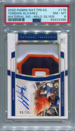 2020 National Treasures Holo Silver Yordan Alvarez Rookie Patch Auto 8/10 PSA 8