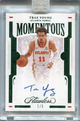 2020-21 Panini Flawless Momentous Autographs Emerald 31 Trae Young Auto 1/5