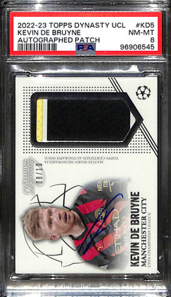 2022-23 Topps Dynasty UEFA CL Autograph Kevin De Bruyne Patch Auto 8/10 PSA 8