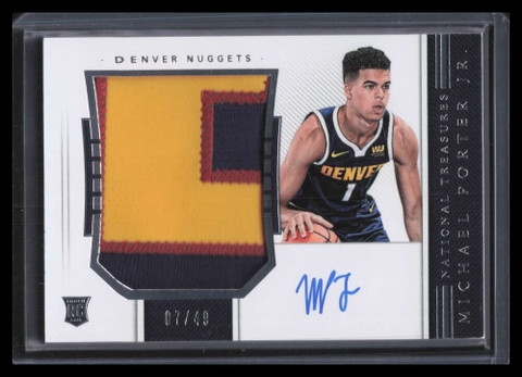 2018-19 National Treasures Horizontal 109 Michael Porter Rookie Patch Auto 7/49