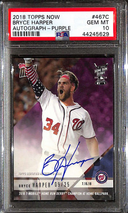 2018 Topps Now Autographs Purple 467c Bryce Harper Auto 9/25 PSA 10 GEM MT