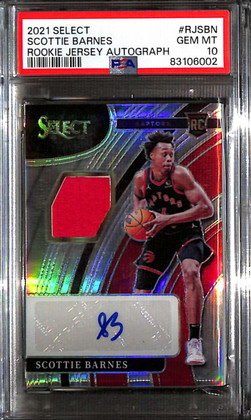 2021-22 Select Autographs 15 Scottie Barnes Rookie Jersey Auto 55/199 PSA 10 GEM