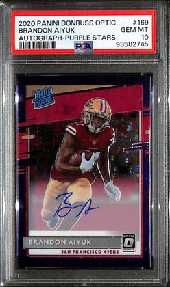 2020 Donruss Optic Autographs Purple Star Brandon Aiyuk Rookie Auto 36/50 PSA 10