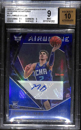2020-21 Rookies Stars Airborne Signatures Blue LaMelo Ball RC Auto 8/25 BGS 9 10