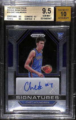 2022-23 Panini Prizm Rookie Signatures 13 Chet Holmgren RC Auto BGS 9.5 GEM 10
