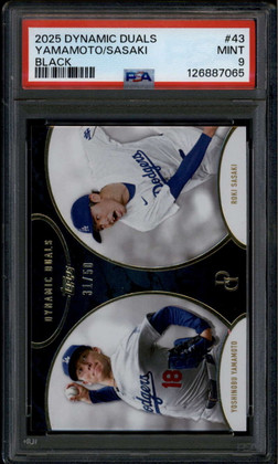 2025 Topps Dynamic Duals Black 54 Yoshinobu Yamamoto Roki Sasaki RC 31/50 PSA 9