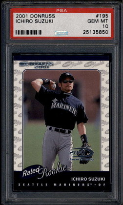 2001 Donruss 195 Ichiro Suzuki RR Rated Rookie 1658/2001 PSA 10 GEM MT POP 3
