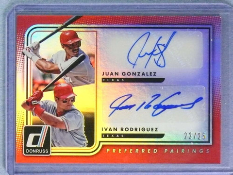 2016 Donruss Preferred Pairings Red Juan Gonzalez Ivan Rodriguez Autograph #/25