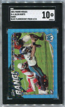 2021 Panini Mosaic Bang Blue Fluorescent 4 Jalen Hurts 3/15 SGC 10 GEM MINT