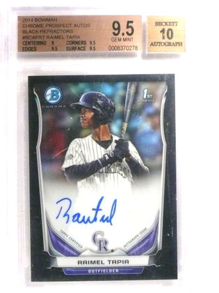2014 Bowman Chrome Black Refractor Raimel Tapia auto rc #D83/99 BGS 9.5