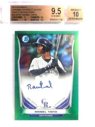 2014 Bowman Chrome Green Refractor Raimel Tapia auto rc #D33/75 BGS 9.5