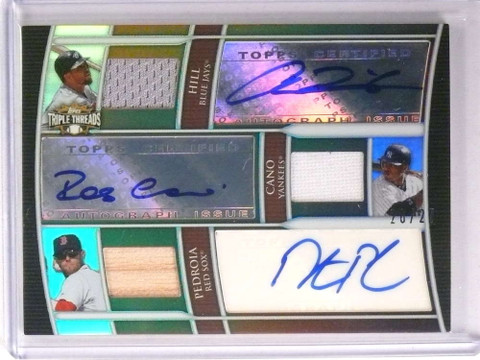 2010 Triple Threads Dustin Pedroia Robinson Cano Hill Autograph jersey /27