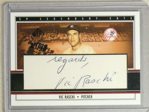 2002 UD SP Legendary Cuts Vic Raschi Cut Autograph Auto #D29/98 #Vra