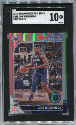2019-20 Hoops Premium Stock Prizms Silver 258 Zion Williamson Rookie SGC 10 GEM