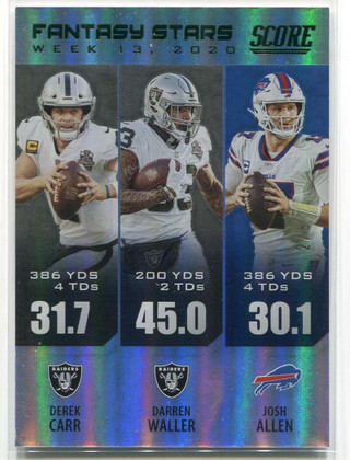 2021 Score Fantasy Stars End Zone 15 Darren Waller Derek Carr Josh Allen 2/6