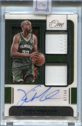 2021-22 Panini One &amp; One Autographs 3 Khris Middleton Dual Jersey Auto 7/49