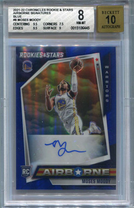 2021-22 Chronicles Rookies Stars Airborne Blue Moses Moody Rookie Auto 11/25 BGS