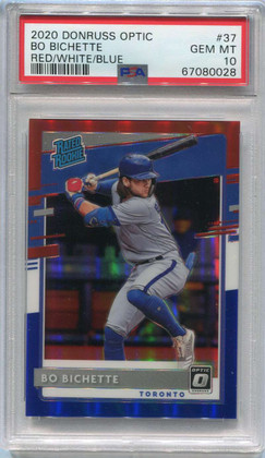 2020 Donruss Optic Red White &amp; Blue 37 Bo Bichette Rookie 146/150 PSA 10 GEM MT