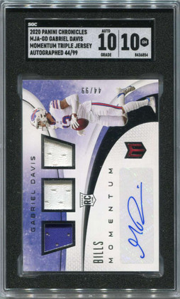 2020 Momentum Autographs Gabriel Davis Rookie Triple Jersey Auto 44/99 SGC 10 10