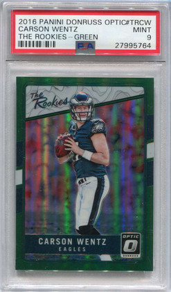 2016 Donruss Optic The Rookies Green Refractor 2 Carson Wentz Rookie 4/5 PSA 9
